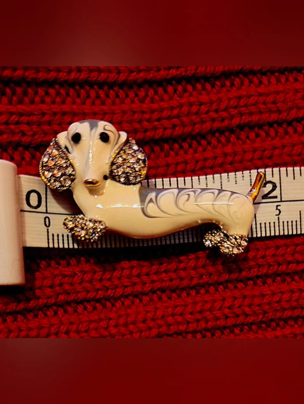 Artisan Cream and Gold Dachshund Brooch Pin
